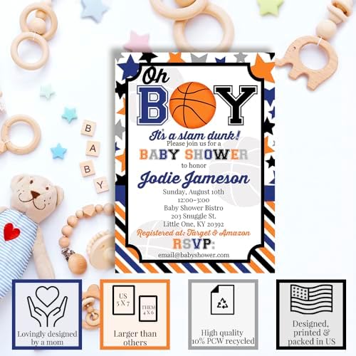 Amanda Creation Custom Baby Shower Invites Baby Boy Basketball Baby Shower Invitations 20 5x7 Custom Personalized Basketball Invites With Envelopes - Image 2