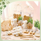 56Pcs Baby Shower Prizes for Game Winners Bamboo Cheese Board Fork Butter Spreaders Coasters Towel Artificial Potted Plant Gift Bag for Baby Shower Bridal Shower Favors (6 Sets, Bamboo Bear Shaped) - Image 2