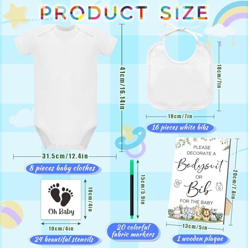 69 Pcs Baby Bib Bodysuit Baby Shower Set Baby Shower Game Sign Baby Feeder Bib Newborn Bodysuit Fabric Marker - Image 2