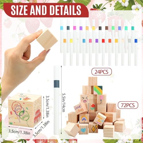 97 Pcs Strawberry Baby Shower Games Sign Kit, Strawberry Theme Party Decoration, Include Game Sign 72 DIY Blank Wooden Block 24 Pen to Draw Your Idea for Baby Shower Game Gender Reveal Party - Image 3