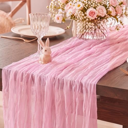 8 Pack Candy Pink Cheesecloth Table Runner 120 Inch Boho Wedding Decor by Fixwal