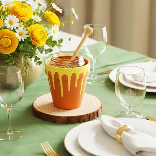 Yungyan 6 Pcs Wood Slices for Centerpieces and 6 Pcs Honey Pots - Image 2