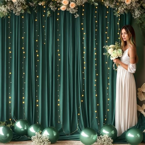 20x10ft Hunter Green Backdrop Curtain for Wedding Parties Wrinkle Free Fabric Dark Green Drapes Backdrop Decoration for Baby Shower Birthday Photography Decoration 4 Panels, 5ft x 10ft - Image 4