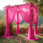 20ft x 10ft Hot Pink Backdrop Curtains, Wrinkle-Free Sheer Chiffon Fabric Photo Backdrop Drapes for Wedding Arch Party Ceremony Stage Photography Decorations - Image 2