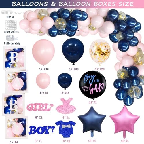 144 PCs Navy Blue and Pink Gender Reveal Decorations, Hombae Boy or Girl Gender Reveal Decorations What Will Baby Be Backdrop Balloon Banner Tablecloth Cake Cupcake Topper Boxes Cutout Poster Sash - Image 4
