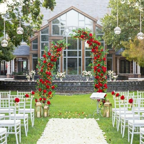 2 PCS 12FT Bendable Flower Garland, Fake Rose Vine for Home Decor,Red - Image 6