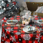 Ganeen 12 Pcs Snowflake Black and Red Buffalo Plaid Tablecloth 84" Round - Image 6
