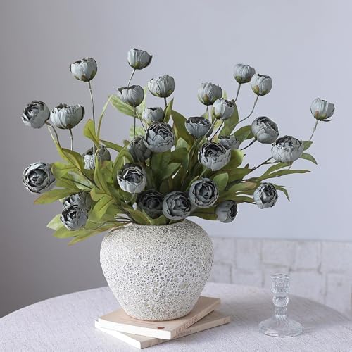 6 Pcs 27" Faux Silk Peony Artificial Flowers Stems for Vase (Dark Gray) - Image 6