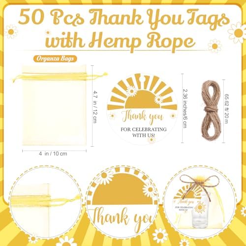Funnymoom 50 Sets Sun Party Favors Sunshine Shot Glasses Baby Shower Party Decorations Acrylic Clear Shot Glasses Thank You Tags with Organza Gift Bag - Image 6