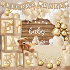 Boho Baby Shower Decorations - BOHO Balloon Garland Arch Kit, Rustic Farmhouse Style Transparent Baby Boxes with Letters, Welcome Baby Banner, Backdrop Tablecloth for Gender Reveal - Image 3