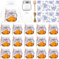 Funnymoom 16 Set 8.5 oz Glass Mason Jars with Lid Spoon Blue Floral Cloth by Funnymoom