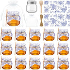 Funnymoom 16 Set 8.5 oz Glass Mason Jars with Lid Spoon Blue Floral Cloth by Funnymoom