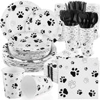 Kochorie 400 Pieces Black Paw Disposable Party Tableware Sets Dog Puppy Supplies Including Plates Cups Napkins Cutlery Serves 50 for Birthday Puppy Theme Party Decorations by Kochorie