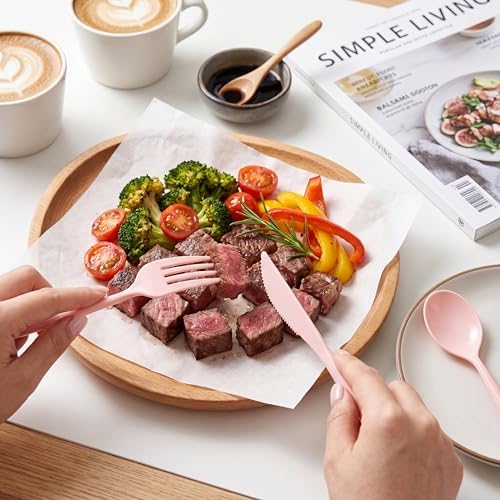 Supernal 180Pcs Extra Heavy Duty Pink Plastic Cutlery Silverware Set - Image 4