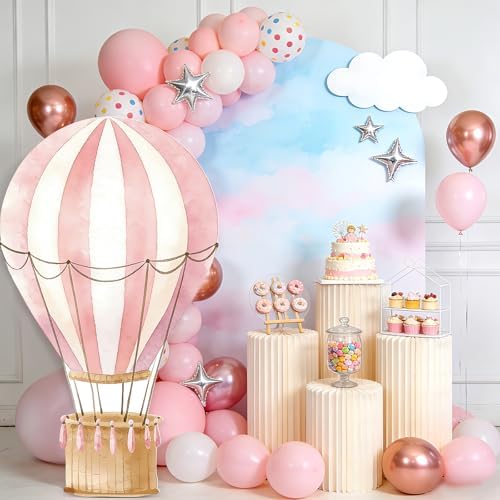2.9 ft x 4.9 ft Hot Air Balloon Baby Shower Decorations, Large Pink Hot Air Shaped Cardboard Cutout, Life-Size Standup Photo Booth Props for Birthday Party Celebration Backdrops Decor - Image 6