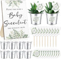 Fulmoon 151 Pcs Baby Shower Favors for Guests Include 1 Greenery Sign 50 Watch Baby Grow Succulent Tags 50 Small Metal Bucket with 50 Succulent Stickers for Guests by Fulmoon
