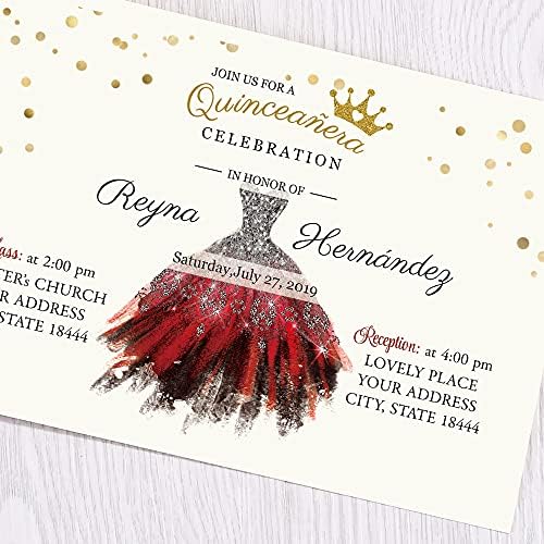 DORIS HOME 50pcs Red Personalized Laser Cut Flora Lace Invitation Cards - Image 6
