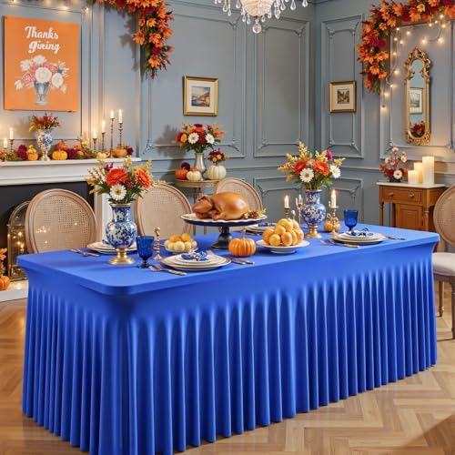 Shillance 2 Packs Royal Blue Tableclothes for 6 Foot Rectangle Table, Wrinkle Free Spandex Tablecovers 6FT Stretch Fitted Table Cloth with Skirt for Birthday Parties Graduations Event Wedding Banquet - Image 4