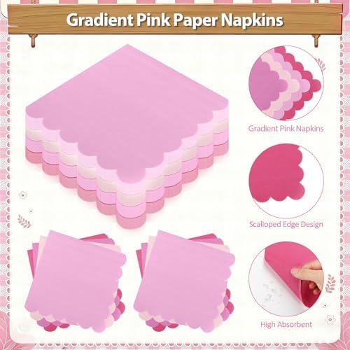 Pink Plates and Napkins Party Supplies, 9’’Disposable Pink Paper Plate, Gradient Pink Party Decorations Tableware Set for Birthday, Baby Shower, Wedding, Serves 48 - Image 4