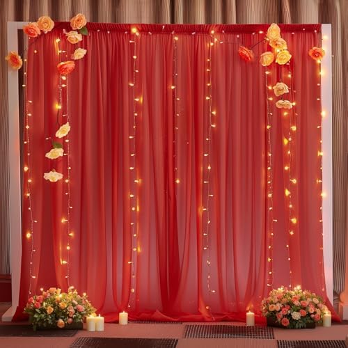 10ft x 10ft Red Backdrop Curtain Drapes, Wrinkle-Free Sheer Chiffon Fabric Photo Backdrop Panels for Wedding Arch Party Ceremony Stage Decoration - Image 6