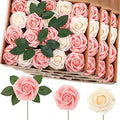 100 Pcs Artificial Rose Flowers, Pink, Champagne by Luinabio
