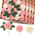 100 Pcs Artificial Rose Flowers, Pink, Champagne by Luinabio