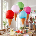 Baquler 12 Set Ice Cream Paper Lanterns Summer Party Decor Colorful Ice Cream Cone Lanterns Hanging Ceiling Sign Candyland Party Decor for Summer Theme Birthday Baby Shower Bridal Shower Favor - Image 4