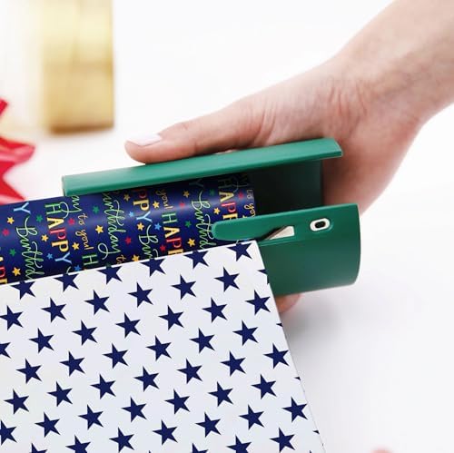 WRAPAHOLIC 30 Inch Reversible Birthday Wrapping Paper (30 Inch x 33 Feet) & Little ELF Gift Wrap Cutter (1-Pack) - Colorful Happy Birthday and Stars Design for Party, Baby Shower - Image 4