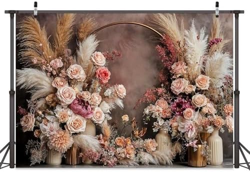 12x10ft Bohemian Floral Wedding Backdrop Retro Boho Flowers Pampas Grass Curtain Photography Background Bridal Shower Anniversary Birthday Baby Shower Pregnancy Party Decoration Photo Banner - Image 3