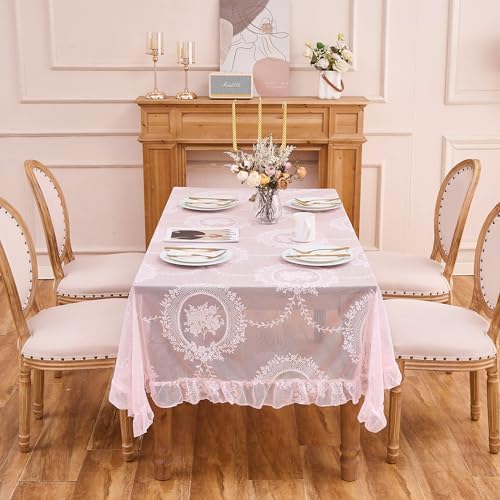 Pink Lace Tablecloth Vintage Table Cloth (Pink,55”x70”,Rectangular) - Image 2