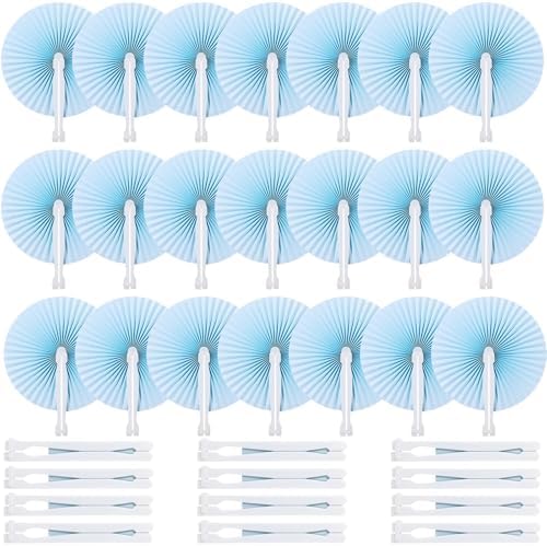 Roowest 60 Pcs Folding Hand Fans Wedding Paper Fan Bulk Decorative Handheld Fan with Handles Party Favor Guest Gift for Wedding Bridal Dancing Ceremony Reception Shower DIY Party Supplies (Baby Blue) by Roowest