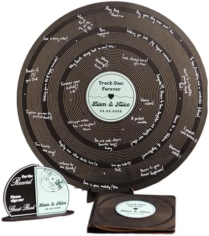 Custom Vinyl Record Guest Book – Vintage Round Wooden Wedding Guestbook Alternative Sign for Reception, Bridal Shower, Birthdays, Welcome Wedding Sign, Handcrafted Vinyl Record Decor for Couple gift by 2B1WEDDING