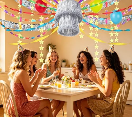 600 Sheets Rainbow Paper Chain Strips Garland Princess Birthday Party Decor Kit DIY Crafts Crepe Paper Streamer Glitter Star Fringe Chandelier Balloons for Wedding Birthday Classroom Decor - Image 7