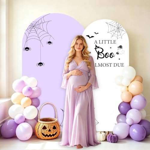 Serencatcher Halloween Baby Shower Arch Backdrop Covers 7.2FT 6FT Purple - Image 2