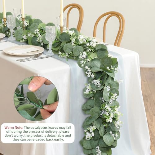 Eucalyptus Garland with White Flowers 4 Packs 5.9Ft Artificial Plants Vines - Image 7