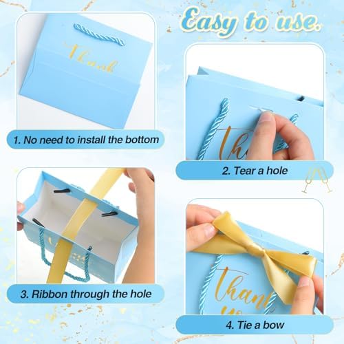 Jetec 45 Pcs Mini Thank You Gift Bag with Handle, Sky Blue/gold - Image 5