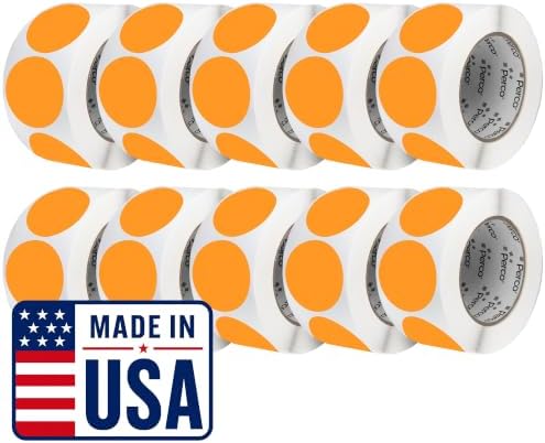 Perco Neon Orange Perforated Round Circle Dot Sticker 3-Inch Labels — 10 Rolls, 5,000 Stickers - Sale, Clearance & Limited-Time Offer Signage, High Visibility - Made in USA by Perco