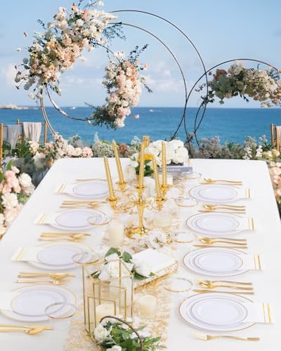 GATHER 700PCS White and Gold Plastic Plates Dinnerware Set for 100 Guests - Image 3