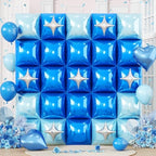 Electric Balloon Pump and 32PCS Blue Square Foil Balloon with Star Foil Balloon, 600W Dual Nozzle Air Pump & Metallic Light Blue Mixed Tunnel Arch Kit for Boy Birthday Baby Shower Graduation - Image 2