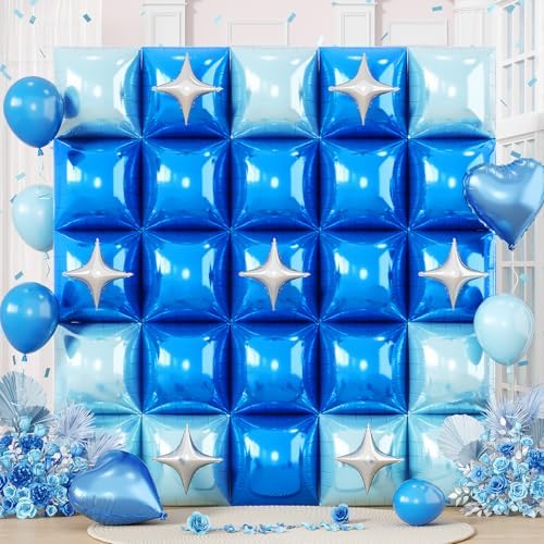 Electric Balloon Pump and 32PCS Blue Square Foil Balloon with Star Foil Balloon, 600W Dual Nozzle Air Pump & Metallic Light Blue Mixed Tunnel Arch Kit for Boy Birthday Baby Shower Graduation - Image 2