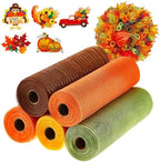 5 Rolls Fall Thanksgiving Mesh Ribbon and 5 Wood Signs, Orange by Seeshack