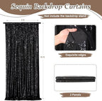 Black Backdrop Curtains 2 Pcs 5FTx10FT Sequin Party Curtains Seamless Background for Parties Halloween Decoration - Image 2
