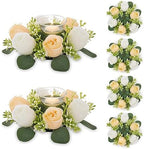 NUPTIO Small Flower Rings for Centerpieces: 9.05 Inch Champagne & White Candle Wreath for Wedding Party Christmas Table Decorations - Spring Summer Front Door Porch Decor 6 Pcs by Nuptio