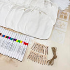 Baby Shower Bib Decorating Kit, 93 Pcs DIY Party Game with 22 White Bibs, 24 Markers, 25 Stencils, Gender Reveal Activity (wood grain) - Image 3