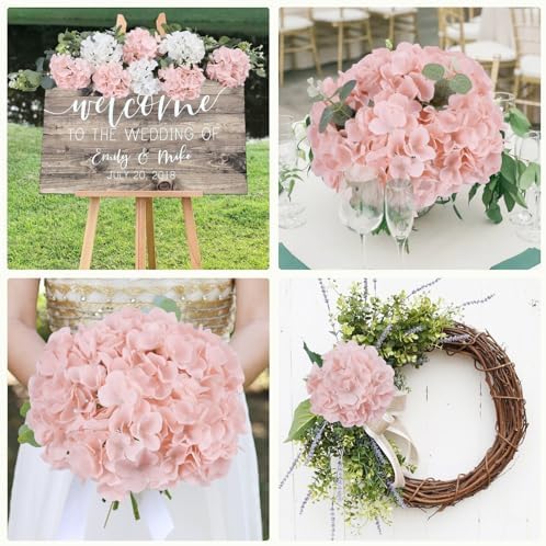 AVIVIHO 65pcs Fake Flowers Blush Hydrangea Artificial Flowers Bulk (Not Squished, No Steaming Need) Silk Flowers with Stems for Wedding Decor,Home,Baby Shower,Table Centerpieces Decoration - Image 5