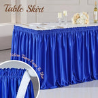 14ft Length Royal Blue Satin Table Skirt for Rectangle Tables, Wrinkle Resistant Pleated Ruffle Table Cloth Glitter Desk Skirting for Weddings Banquet Birthday Party Stage Decorations - Image 4