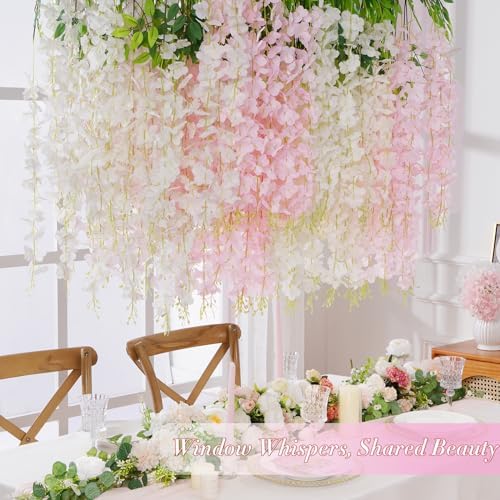 40 Pack White Pink Wisteria Hanging Flowers, Fake Flowers for Decoration, Artificial Hanging Flowers,Vines for Bedroom,Flower Garland for Home,Party,Garden, Wall,Wedding Decoration(3.6 Ft/Pcs) - Image 4