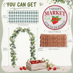 5 Pcs Farmer Market Strawberry Stand Decorations Fresh off the Market Bridal Shower Baby Shower Birthday Party Setup Decor Table Skirt Daisy Vine Banner Gingham Valance Metal Sign Photo Prop 73 x 30'' - Image 2