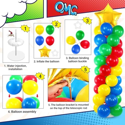 Seematn 2 Sets Balloon Stand Kit Hero Themed Party Decor 142 Pcs Adjustable Balloons Column Stand Kit 6.6 ft Arch Stands with Base Telescopic for Floor Decor for Birthday Baby Shower Party Supplies - Image 4