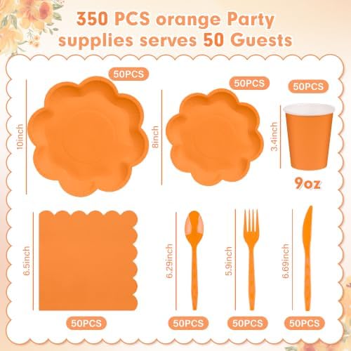 350 Pcs Fall Orange Paper Plates and Napkins Set,Serve for 50 Guest - Image 2